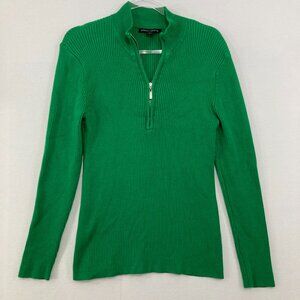 Boston Proper Large Kelly Green Half Zip Rib Knit Long Sleeve Pullover Sweater
